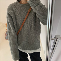 Zhou Mu B into 2020 Autumn and Winter new three-dimensional twist casual dark blue apricot Gray 3-color pullover sweater thick