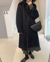 Zhou Wood Wood apit100 Australian fine wool long sleeve niche lapel double-sided hand seam long solid color coat