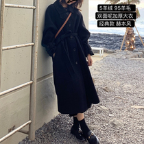 Zhou Mu Mu long wool double-sided woolen coat women winter Hepburn cashmere wool coat