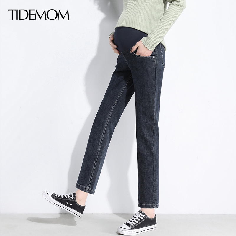 Pregnant Woman Jeans Spring Tide Mother Outside Wearing Fashion Small Straight Drum 90% Short Subspring Dress Pregnant Woman Pants Trousers Long Pants