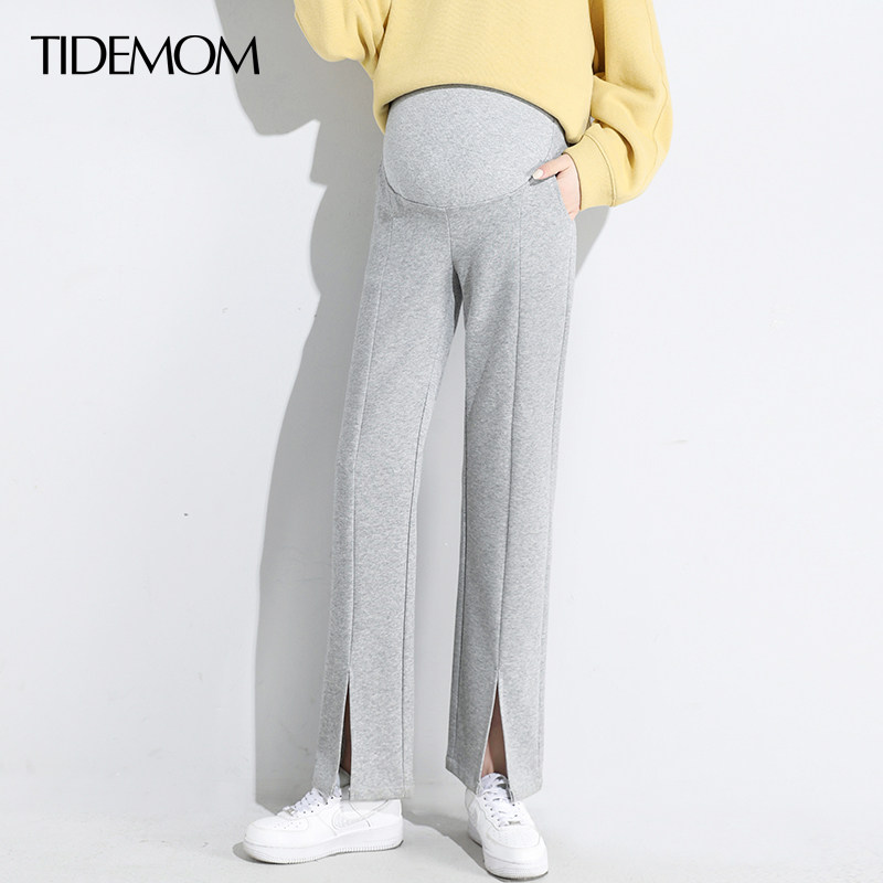 Pregnant Woman Pants Spring Dress Spring Dress Spring Fall Outside Wearing Casual Loose Large Size Code Wave Female Spring Summer Open Fork Straight Drum Pregnant Woman Sports Pants