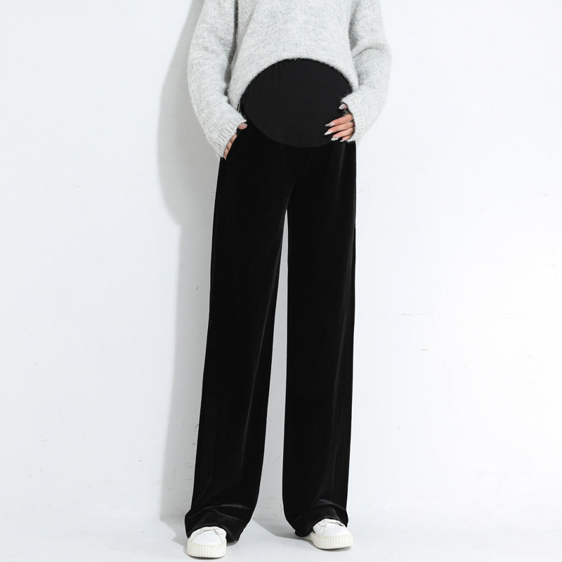 Pregnant Woman Pants Autumn Winter Dress External Wear Plus Suede Thickened Cotton Pants Winter Nursery Fashion Style Straight Drum Gold Velvet Broadlegged Pants