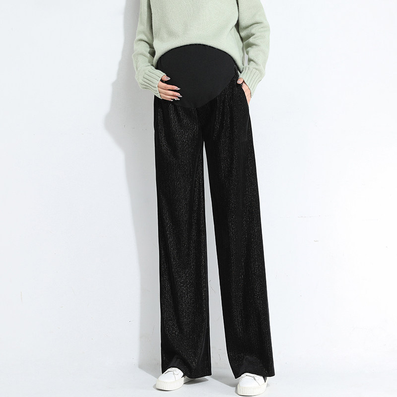 Pregnant women pants Spring and Autumn Fat MM loose mom towed gold velvet pregnant wife broad legs pants wear pants outside wearing trousers
