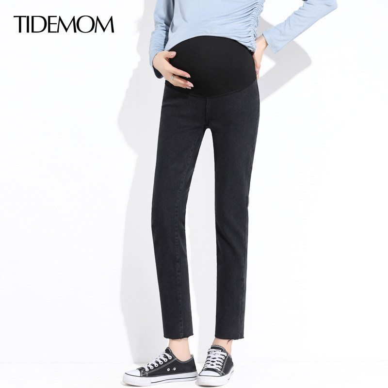 Pregnant Woman Pants Fall Outside Wearing Tide Moms Fashion style Micro Horn Straight Drum Pregnant Woman Jeans 90% Short Autumn Clothes