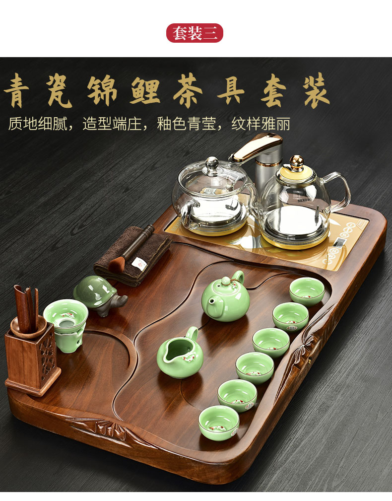 The beginning day, automatic tea set home four unity glass kettle hua limu purple sand tea tray was kung fu