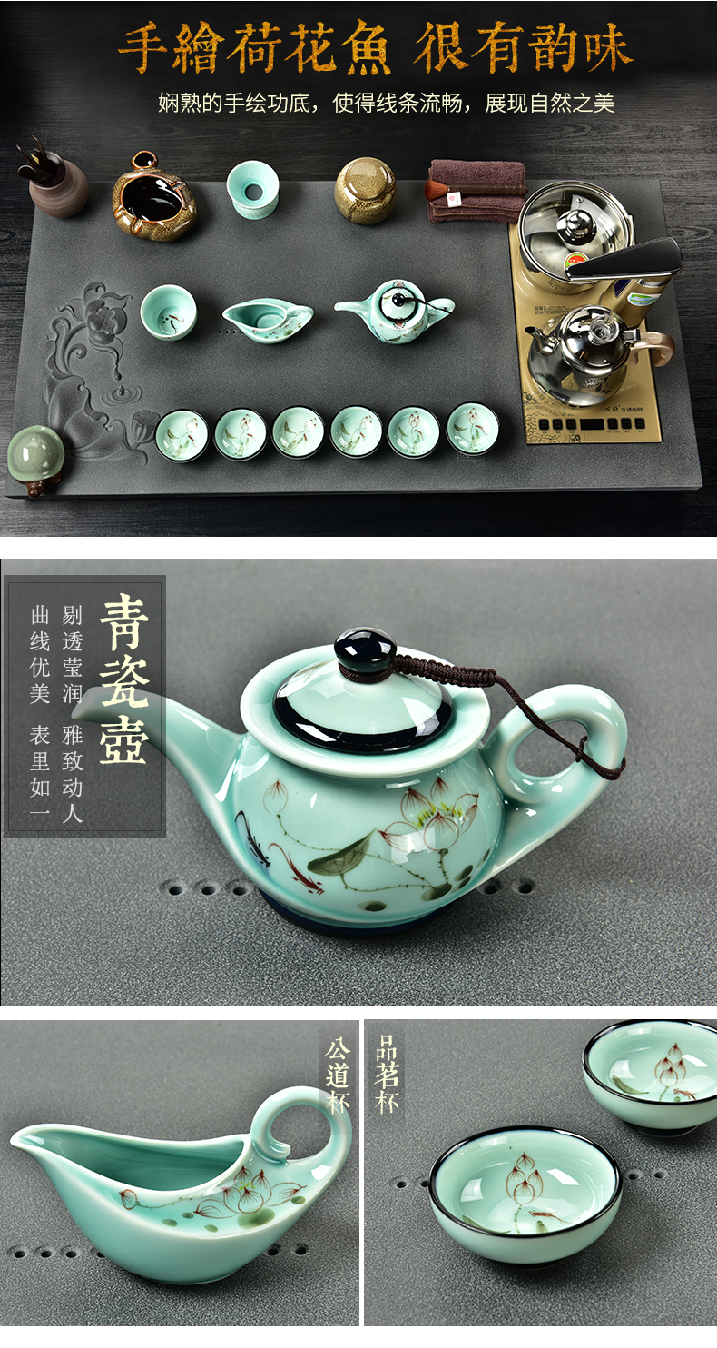 The beginning day, violet arenaceous kung fu tea set sharply stone tea tray was full of a complete set of intelligent electric tea stove four oneness automatically sheung shui