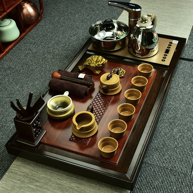 The beginning day, violet arenaceous kung fu tea set of a complete set of domestic The whole piece of wood tea tray was four one automatic induction cooker