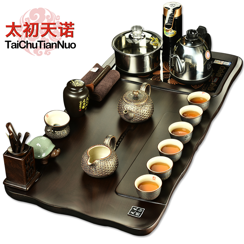 The beginning day, solid wood tea tray was Taiwan tea saucer purple purple sand tea set of a complete set of four unity furnace kung fu home