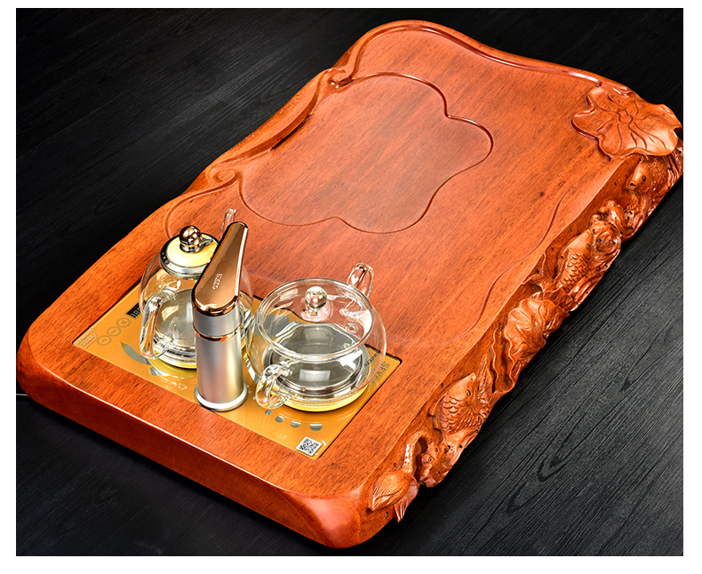 The beginning day, real wood, kung fu tea set four unity glass automatic pumping spend pear ebony tea tray tea stove