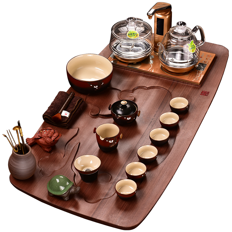 The beginning day, purple sand tea set red TanShiHong jade tea tray was full of a complete set of intelligent induction cooker four unity