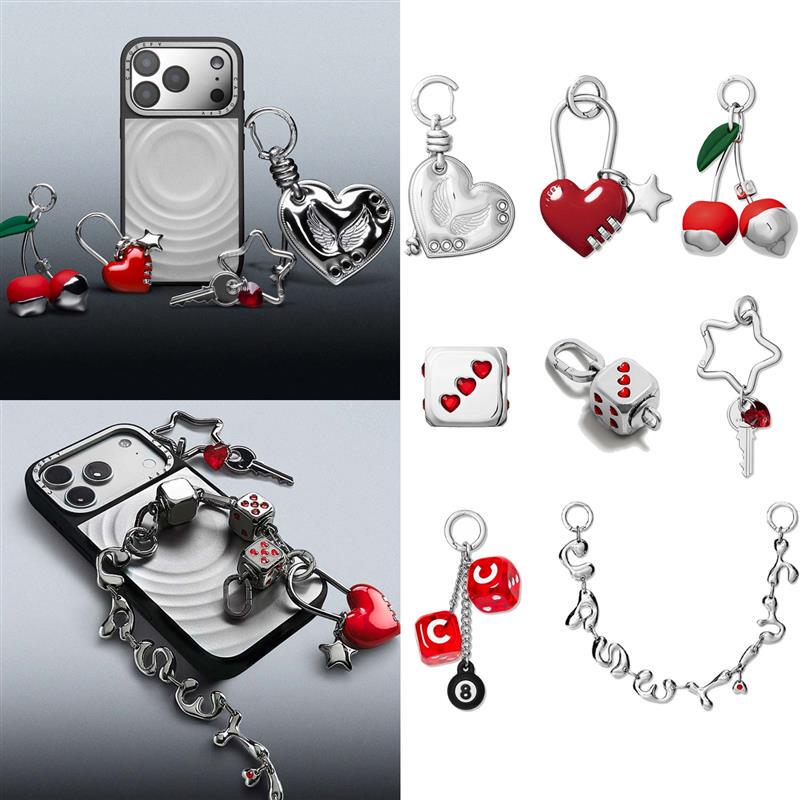 Kwon Zhilong's Same Style Metal Heart Cherry Lanyard Phone Chain Keychain Multifunctional Bag Charm for Women