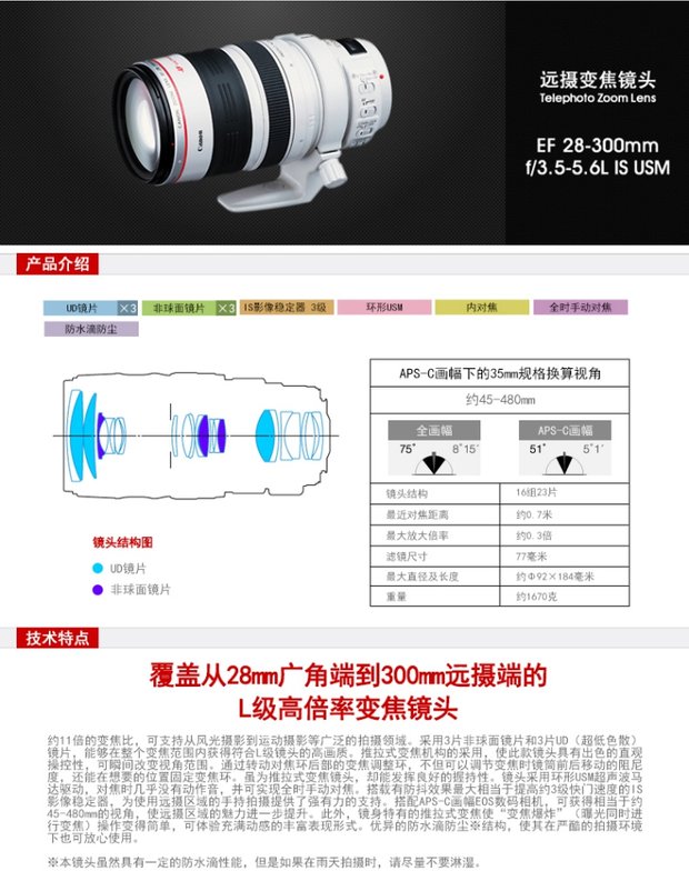 Ống kính DSLR Canon / Canon EF 28300mm f / 3.55.6L IS USM