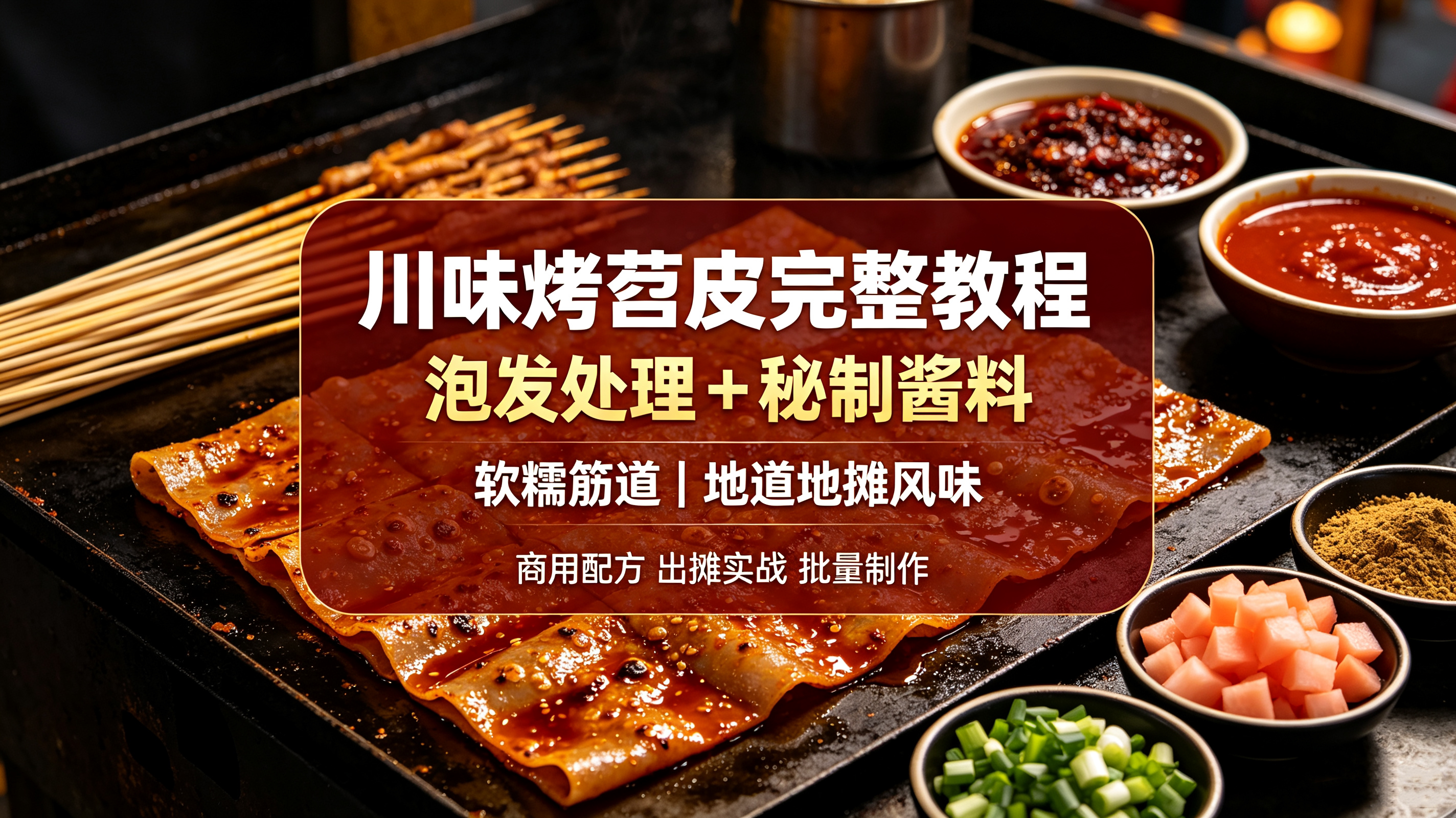L67892川味烤苕皮完整教程,泡发处理 + 秘制酱料,软糯筋道地道地摊风味-简创库网