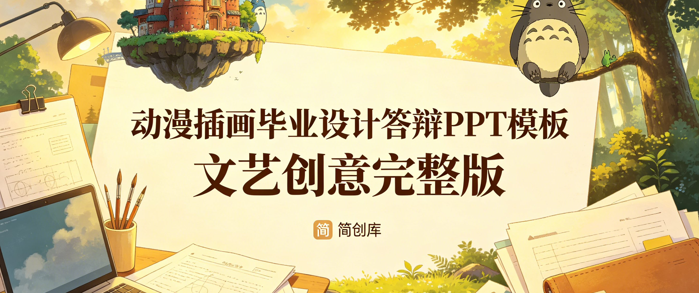 D2119动漫插画毕业设计答辩PPT模板 文艺创意完整版-简创库网