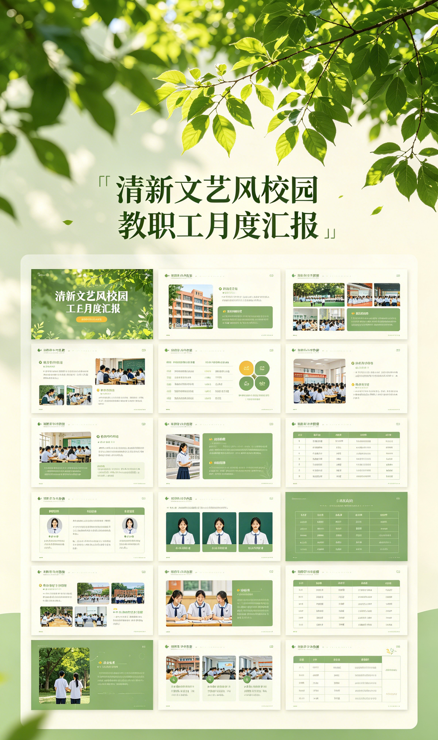 图片[2]-B1029绿色森系文艺风学校教师月度工作总结PPT模板 校园工作汇报ppt模版-简创库网