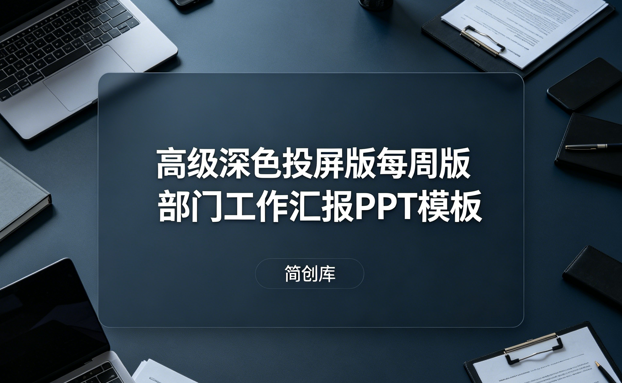 B1026深色高端商务每周述职汇报PPT模板，企业部门每周工作复盘计划通用模版-简创库网
