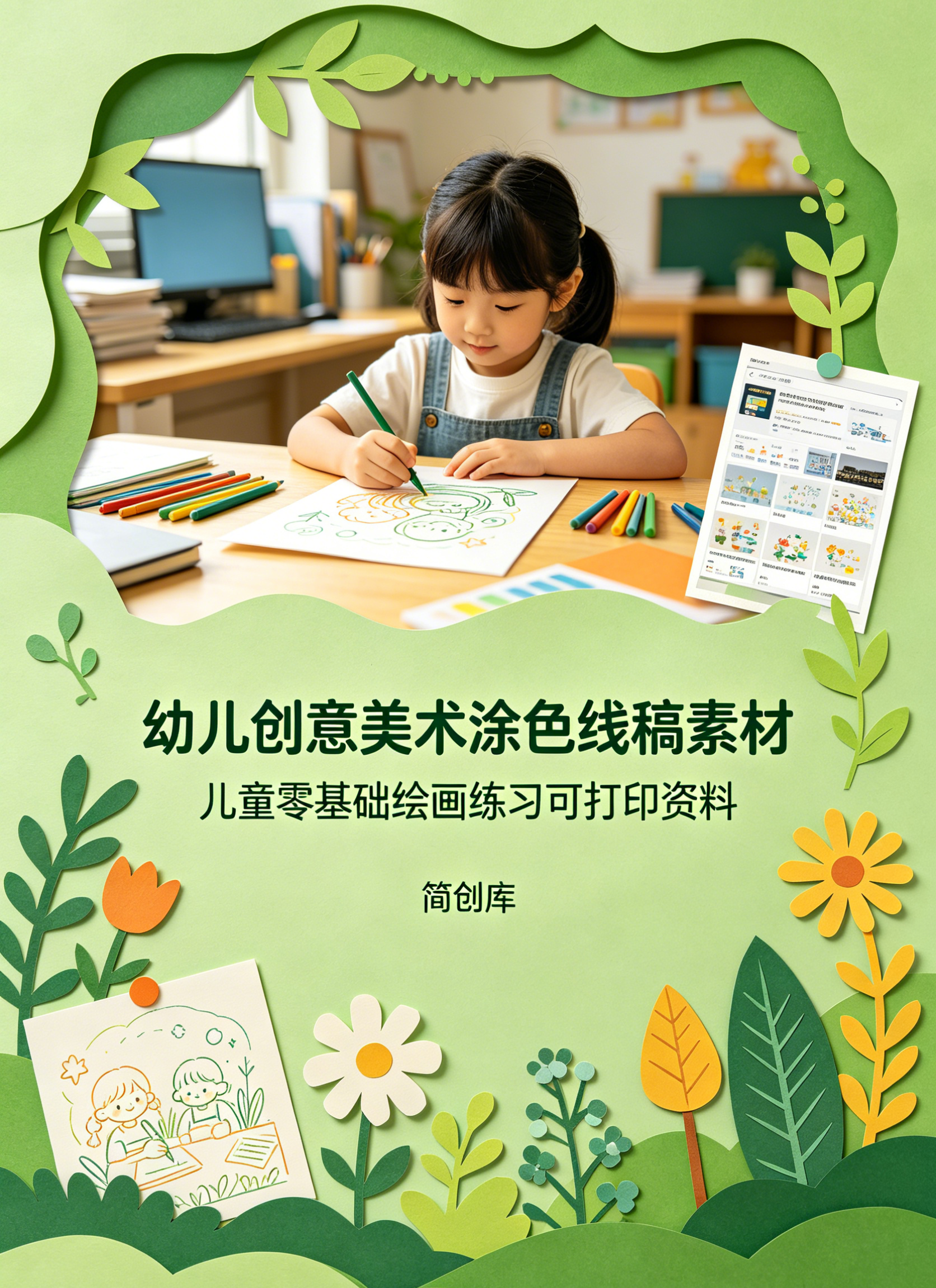 E1116幼儿创意美术涂色线稿素材 儿童零基础绘画练习可打印资料-简创库网