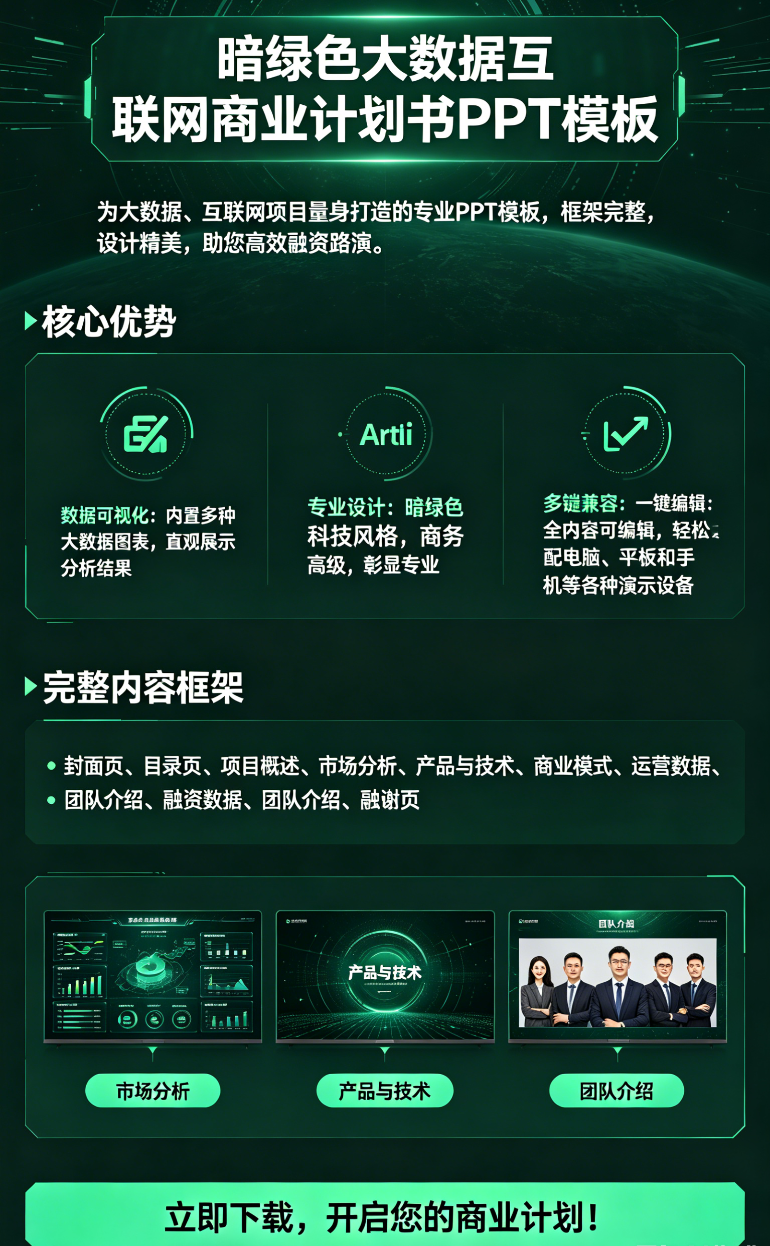 图片[2]-C1160暗绿色大数据互联网商业计划书PPT模板  互联网项目招商融资商业计划汇报模板-简创库网