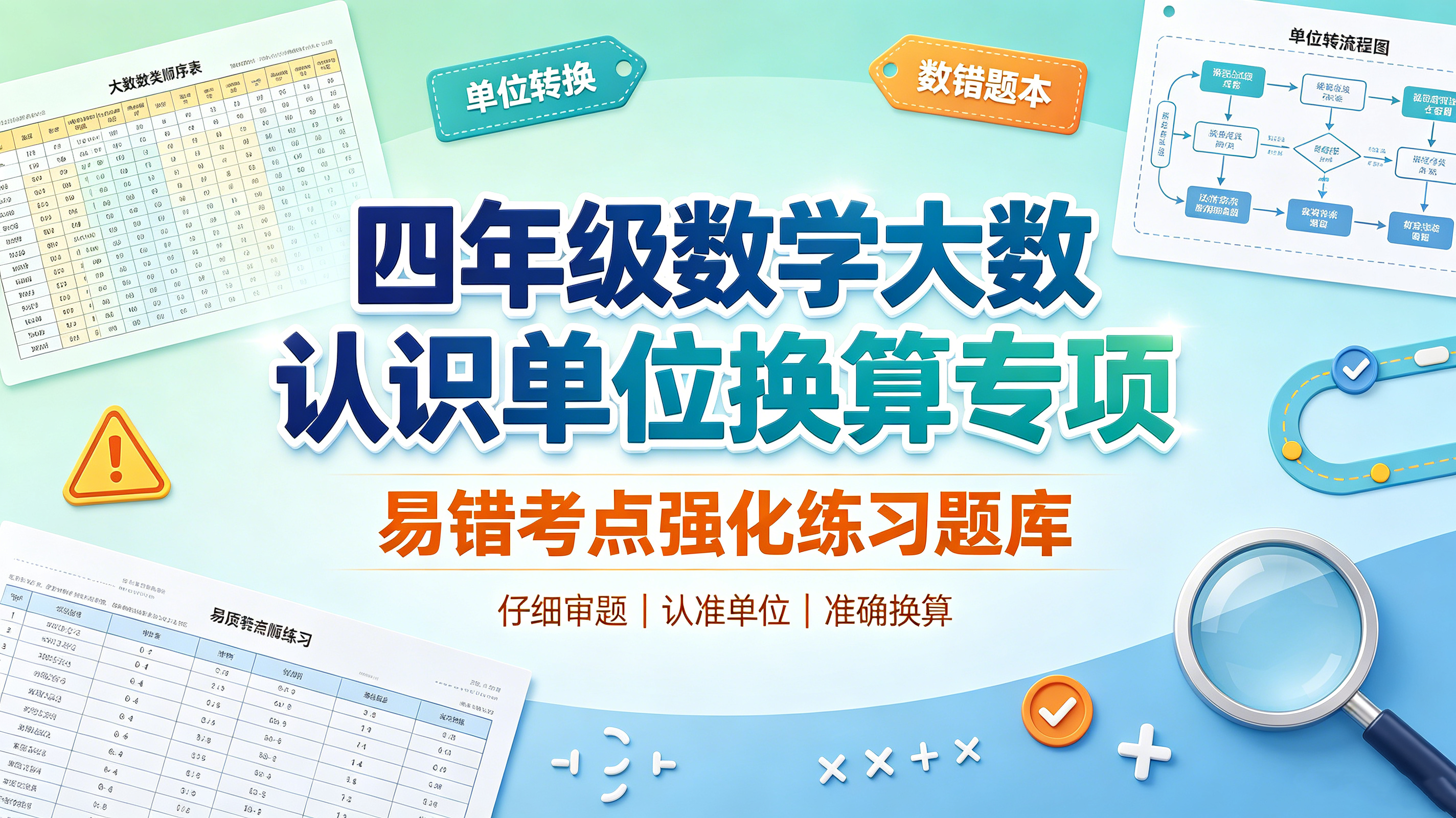 I75546四年级数学大数认识单位换算专项 易错考点强化练习题库-简创库网