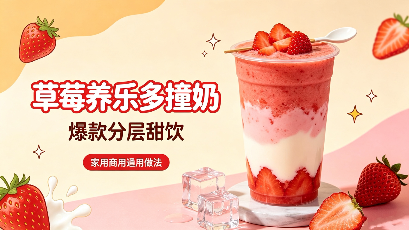 L85963草莓养乐多撞奶｜爆款分层甜饮 家用商用通用做法-简创库网