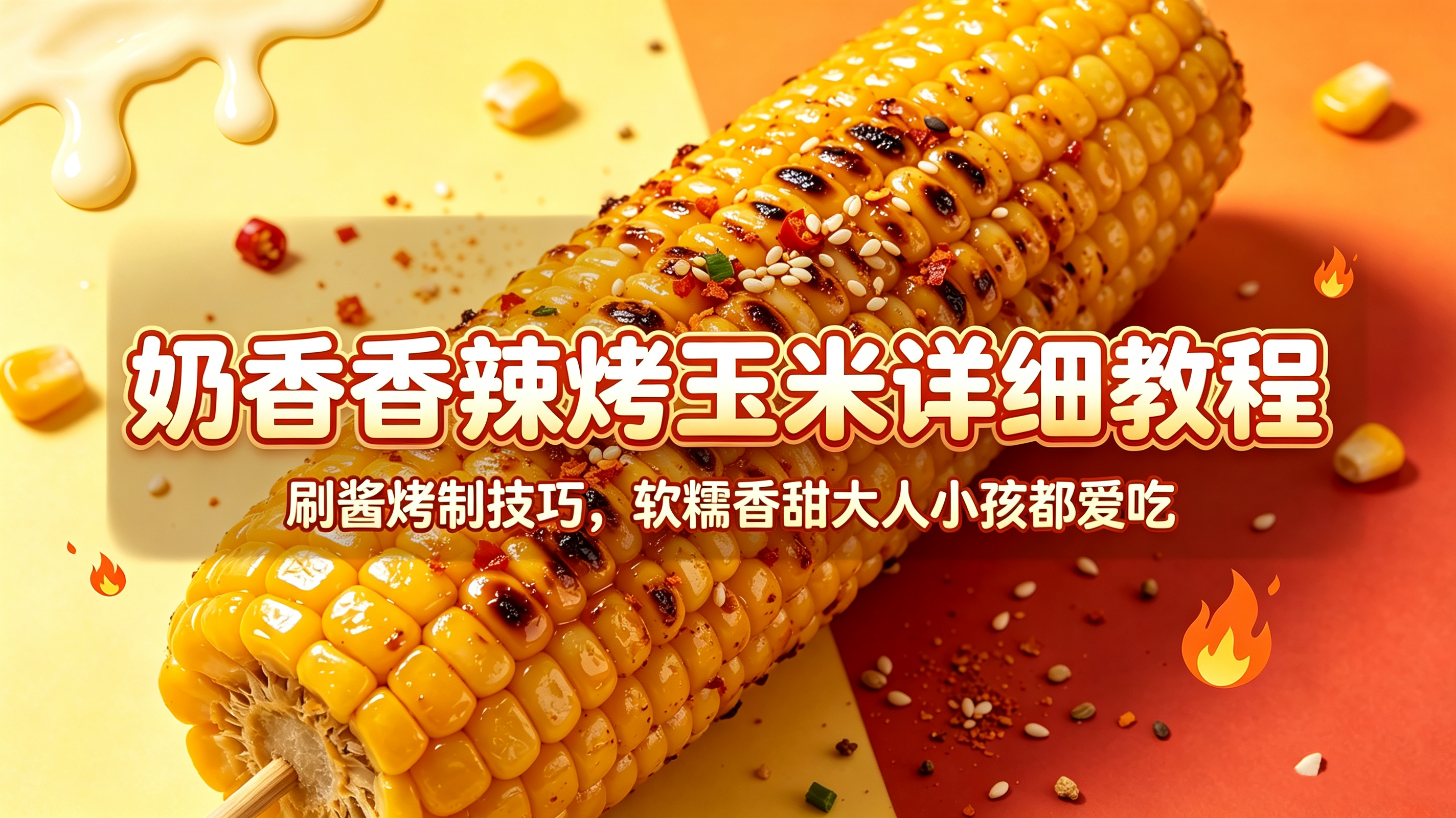 L67895奶香香辣烤玉米详细教程，刷酱烤制技巧，软糯香甜大人小孩都爱吃-简创库网