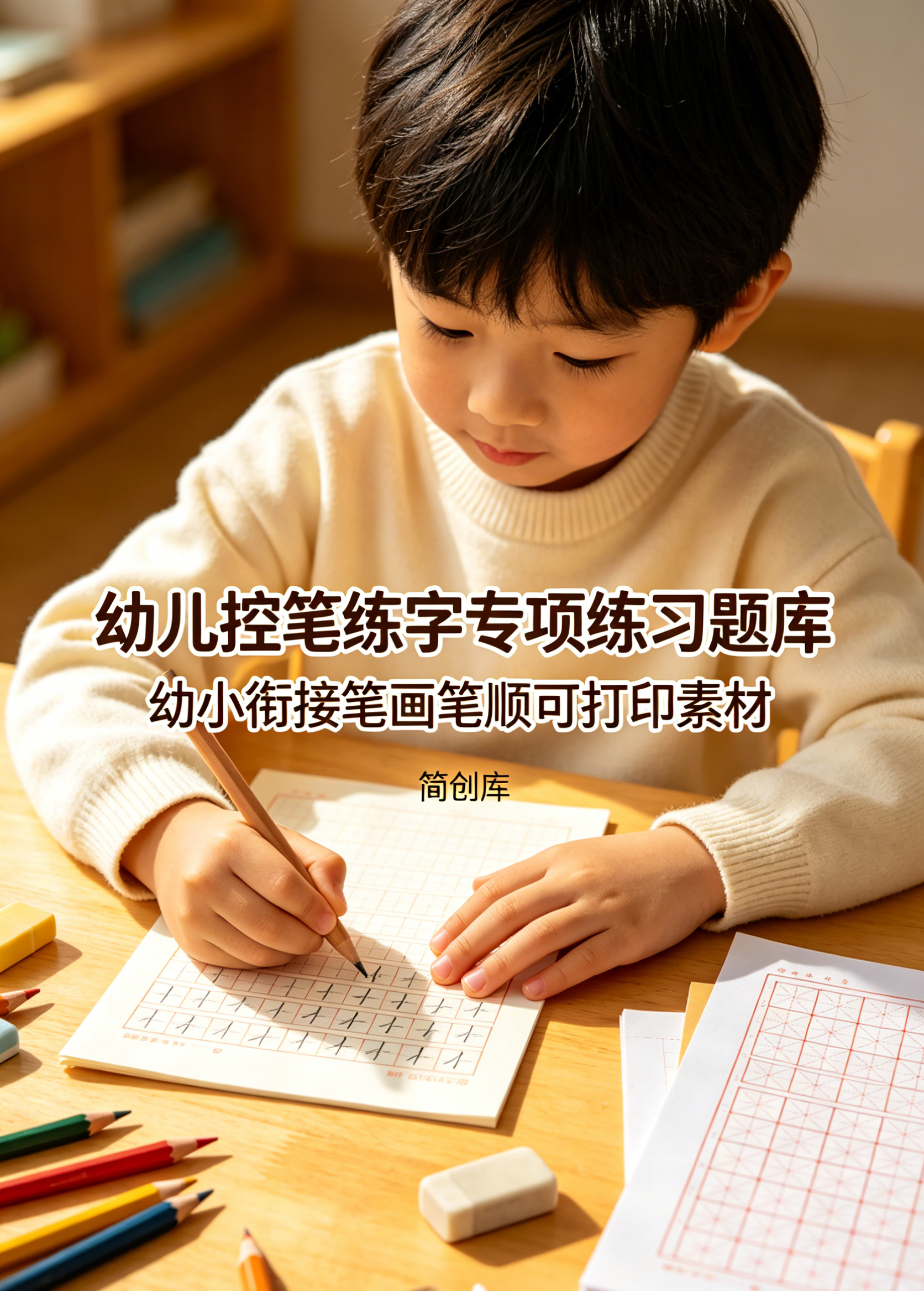 E1123幼儿控笔练字专项练习题库 幼小衔接笔画笔顺可打印素材-简创库网