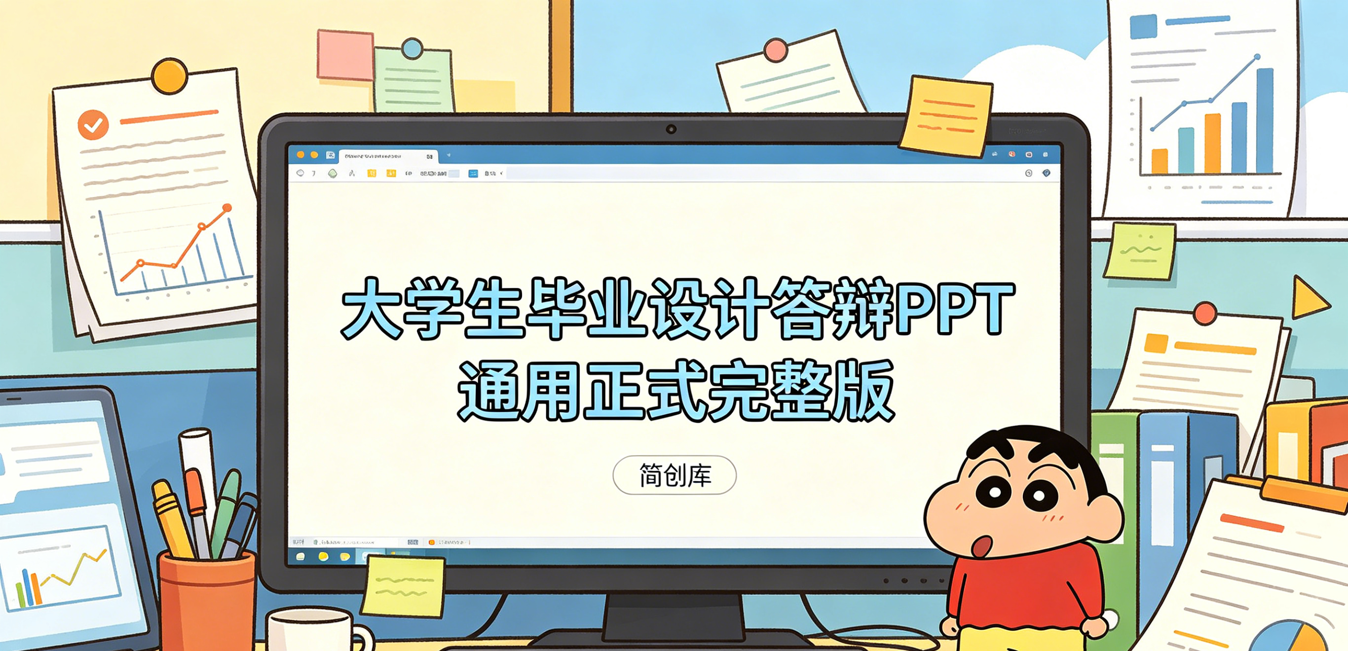 D2102大学生毕业设计答辩PPT模板 通用正式完整版【通用型】蜡笔小新风格-简创库网