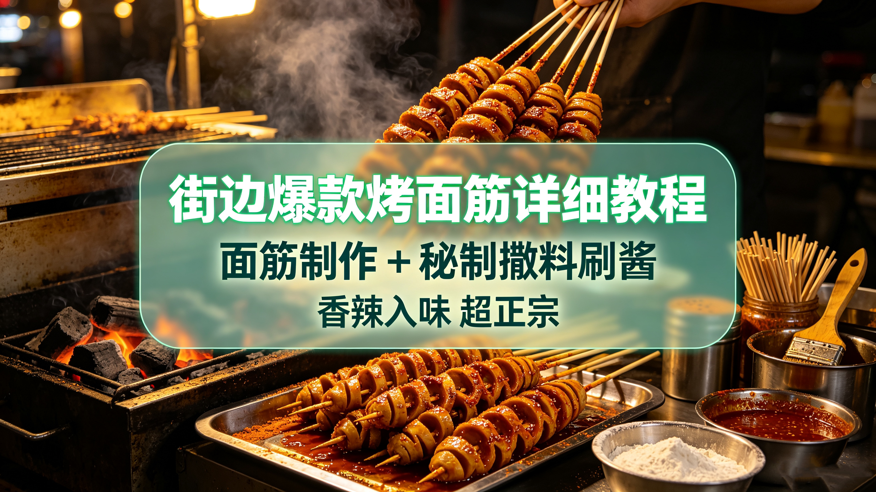 L67891街边爆款烤面筋详细教程,面筋制作 + 秘制撒料刷酱,香辣入味超正宗-简创库网