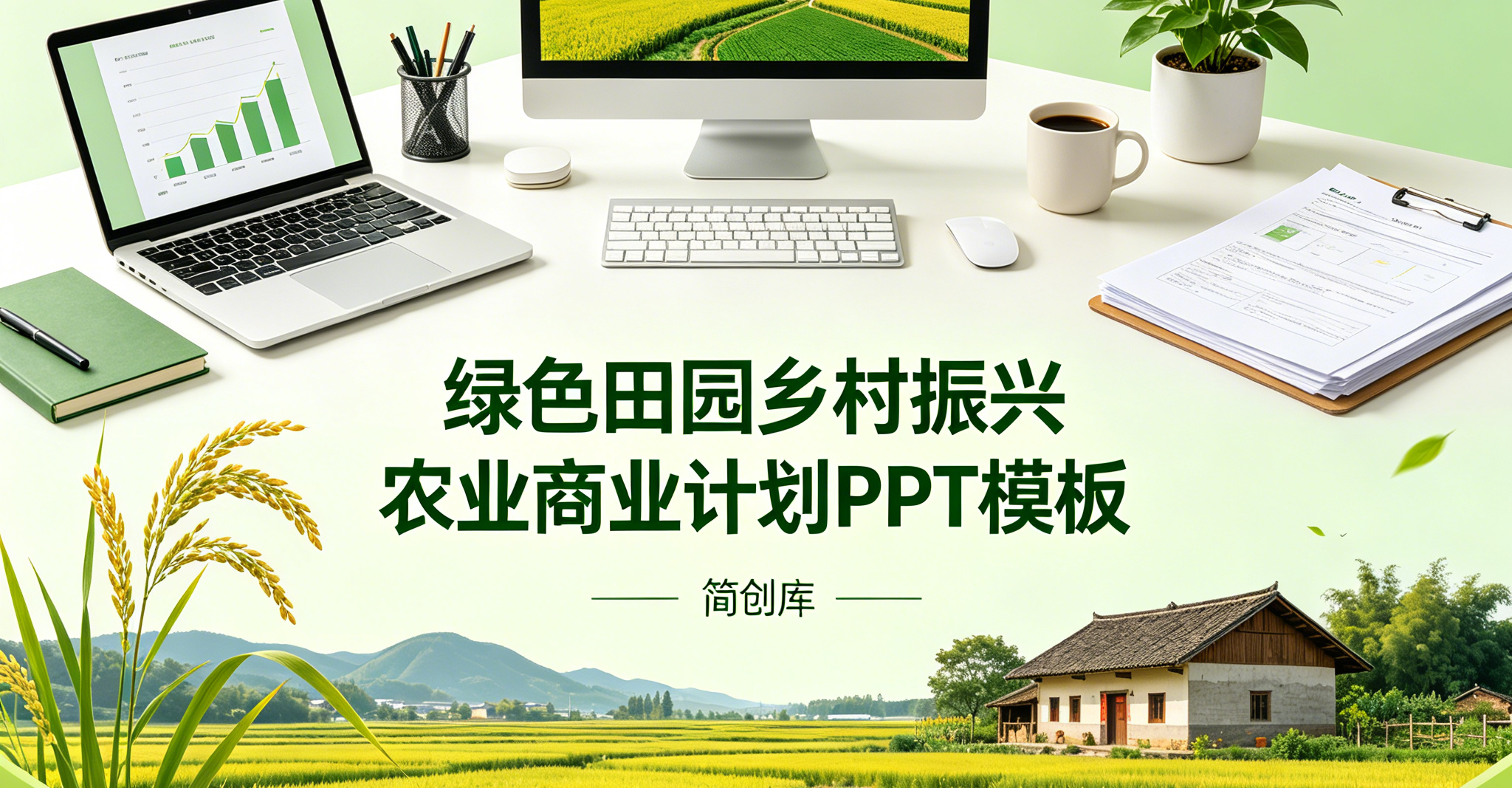 C1138田园风乡村振兴PPT模板 绿色生态农业项目商业计划书汇报模版-简创库网