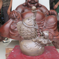 Yixing purple sand sculpture ornaments handmade antiques by famous artists coins carp money bags and abundant wealth every year