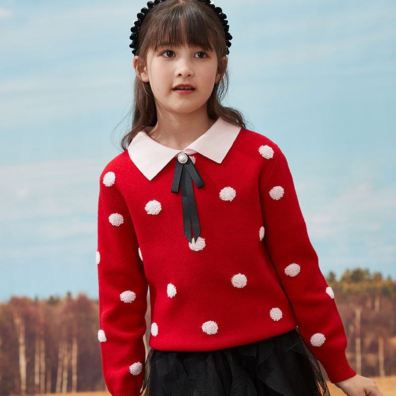 Girl 100% pure sheep sweatshirt 2021 autumn winter new CUHK children's weaselweaters bottom children sweater dolls collar-Taobao