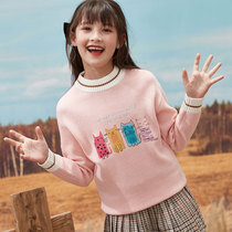 Childrens sweater girl sweater pullover middle child knitted base shirt autumn and winter thick coat 100% pure wool