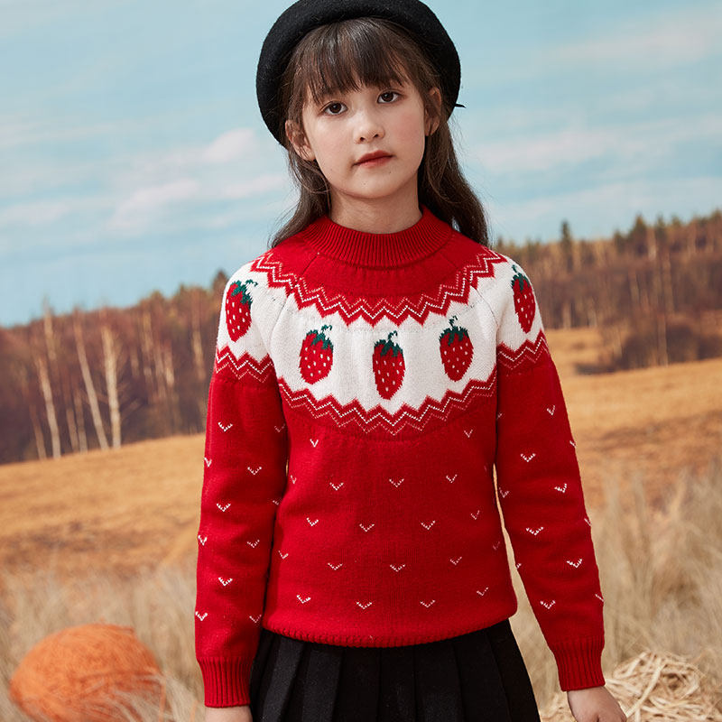 Girls pure cardigan children's sweater round neck pullover sanitary clothing children knitted base shirt autumn and winter thick coat
