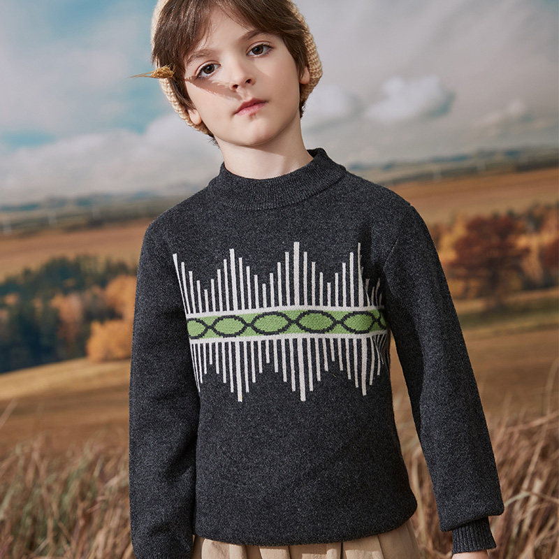 Boys' sweater 100% pure cardigan children's knitted base shirt pullover in big children's sanitary clothing 2021 autumn and winter New