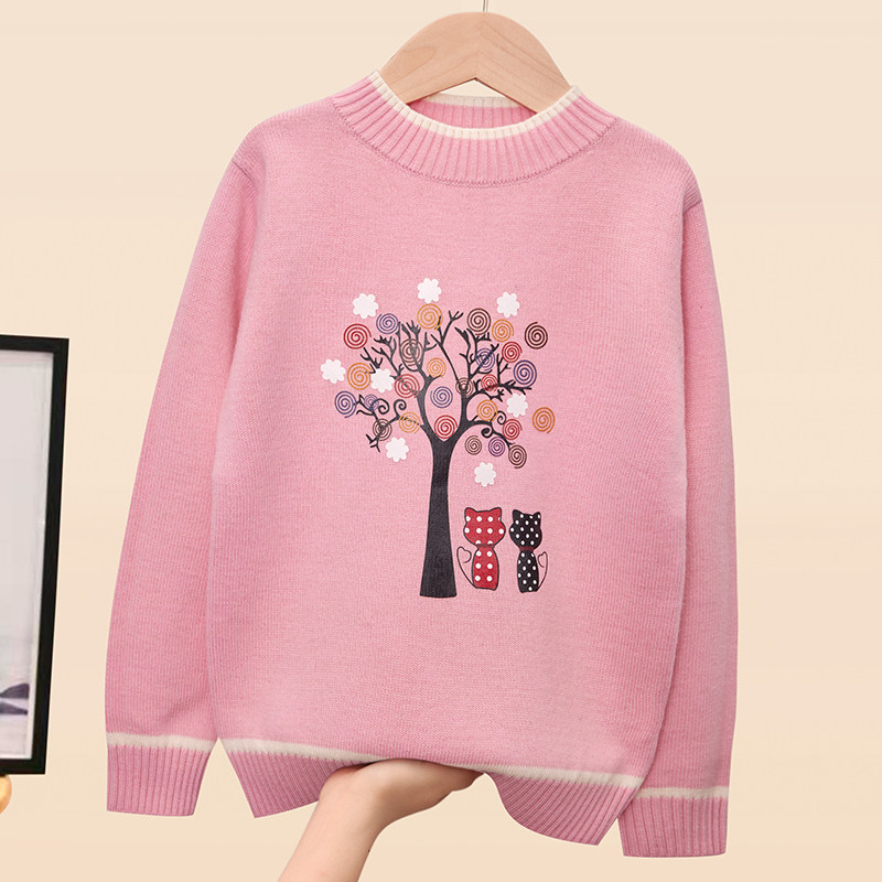 Girl Cashmere Sweatshirt 2021 Autumn Winter New CUHK Tong Knit Cardiovert Sweater Sweater Children Knit Clothed 100% Pure Wool