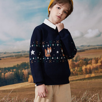 Boys woolen sweater 2021 autumn and winter new childrens sweater knitwear Middle Child Base thread coat 100% pure wool
