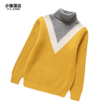 Off-code clearance childrens girls sweater Autumn and winter high collar Foreign style baby base knitted cardigan casual tide boy