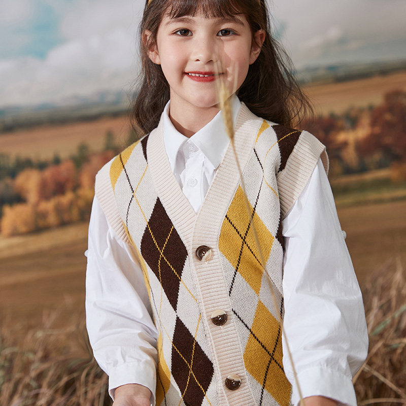 Girl sheep sweatshirt knit cardiovert waistcoat 2021 autumn Winter new children sweater CUHK Vest Tide Pure Wool