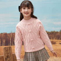Girls wool sweater autumn and winter new childrens sweater in the big childrens bottoming thread coat sweater thick 100% pure wool