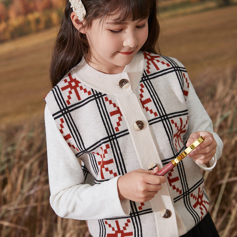 Girls' knitted cardigan 100% pure wool vest