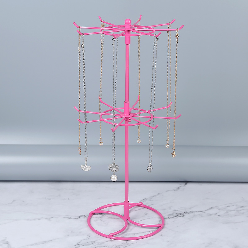 European wrought iron double-layer rotating jewelry rack necklace bracelet pendant jewelry display rack earring stud storage shelf