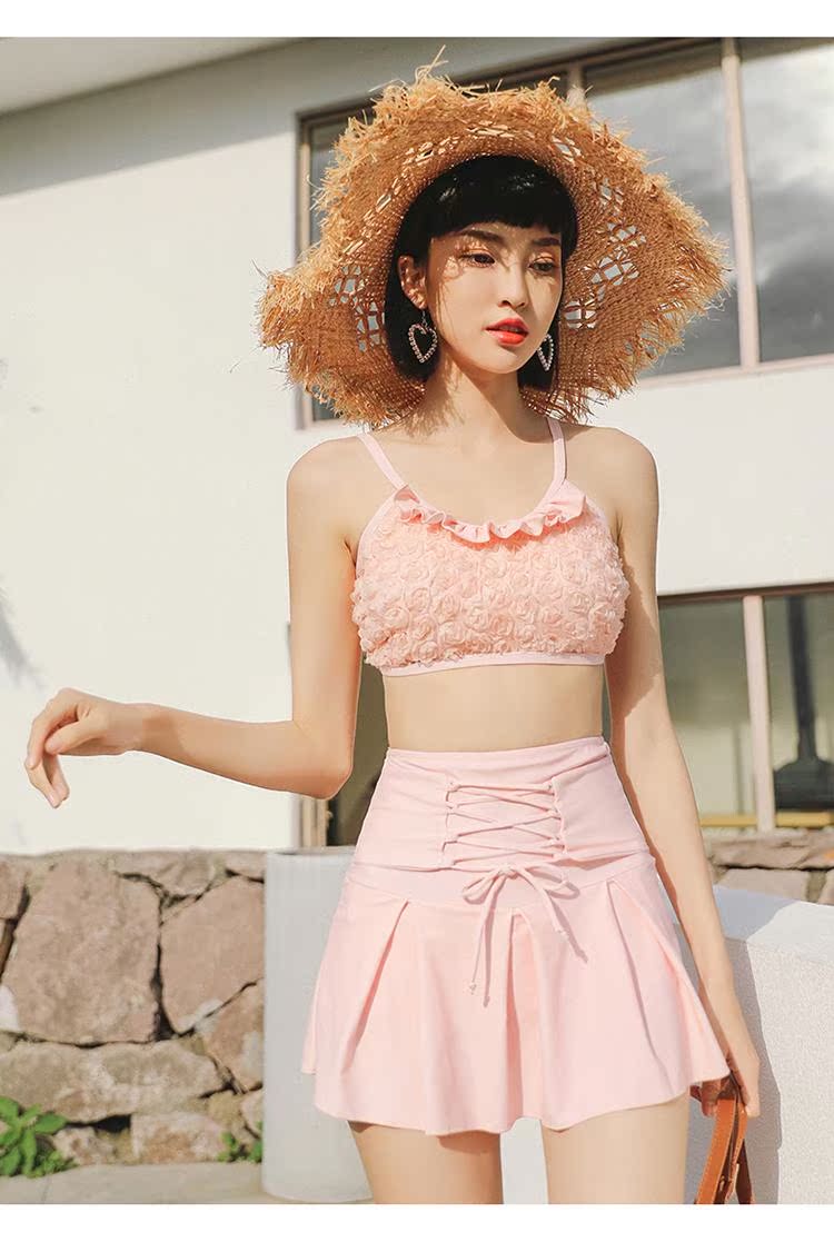 2019 hậu tố mới Qiqi 19915 kiểu váy xẻ không có thép hỗ trợ áo tắm tươi và sáng cho nữ - Bộ đồ bơi hai mảnh bikini 2 mảnh màu đỏ