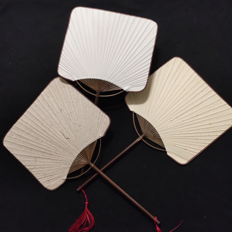 Bamboo bamboo pole long handle square rice paper group fan classical retro style Hanfu fan rice paper half-cooked Japanese style and fan
