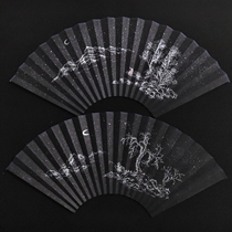 Xiangbaozhai Chinese style pure hand-painted Su Gong black fan landscape painting alone fishing cold river snow Wen play fan folding fan