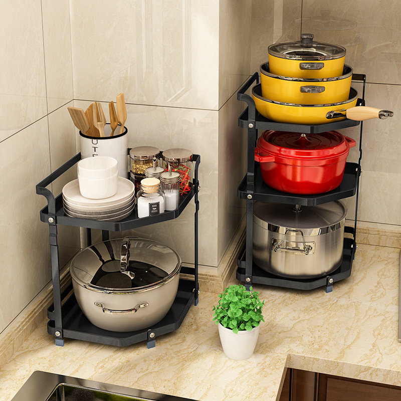Under the sink pot rack multi-layer storage rack kitchen rack overall cabinet layered floor-to-ceiling triangle household appliances in the car