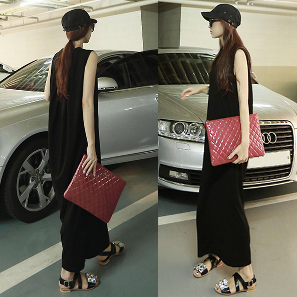 Black Sleeveless Dress, Extra Long, Korean Dongdaemun Style, Loose-Fitting Modal Tank Top with Slit, Summer Long Dress