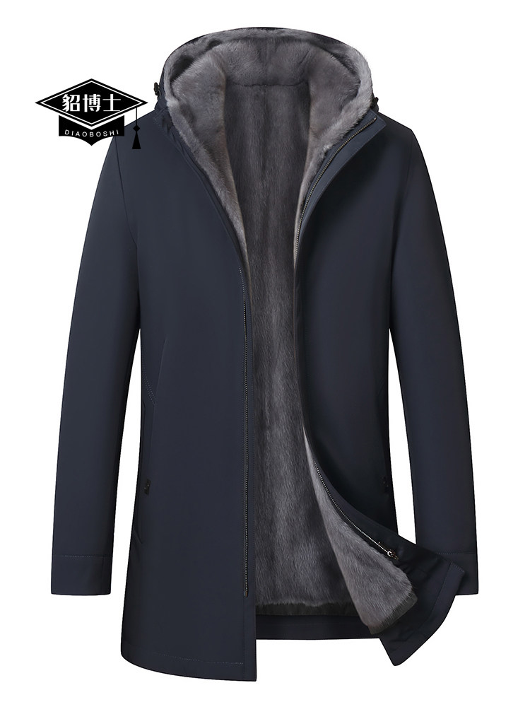 Меховая одежда 貂博士尼克服男整貂水貂连帽中长派克服大衣皮草厚皮毛一体外套冬