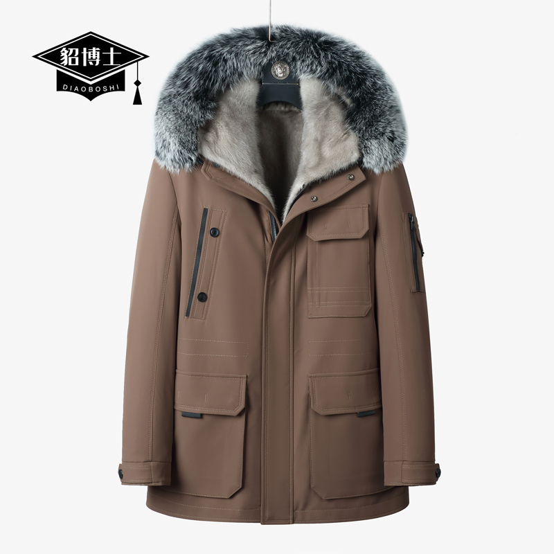 Dr. Mink's New Men's Parka with Hood, Mid-Length Mink Fur Coat, Integrated Fur and Leather Jacket for Winter Dr. Mink's New Men's Parka with Hood, Mid-Length Mink Fur Coat, Integrated Fur and Leather Jacket for Winter