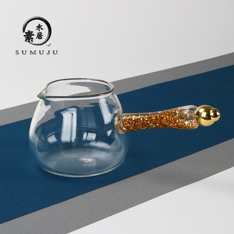 Sumuju glass side handle fair cup tea divider thickened Japanese-style handmade heat-resistant gold foil male cup kung fu tea set