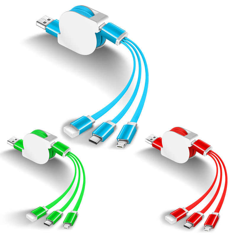Extended 2m one-to-three telescopic data cable suitable for Huawei Apple Xiaomi vivo mobile phone fast charging three-in-one multi-head